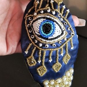 Evil Eye Embellished Seed Bead Wide Knot Headband Religious Protection